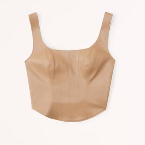 Abercrombie & Fitch Vegan Leather Corset Scoopneck Top - Camel